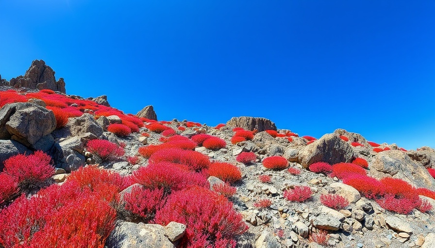 Atlanta outdoor attractions: vibrant red plants on rocky terrain.