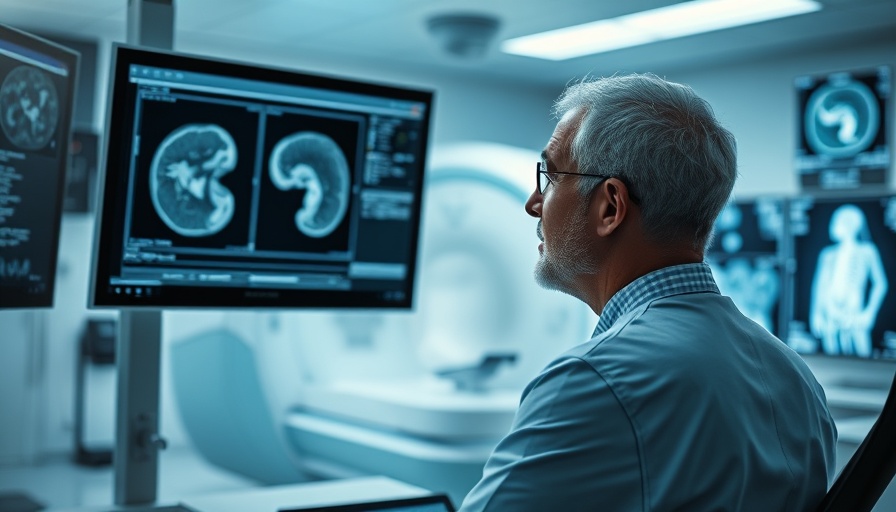 Doctor analyzing CT scan in modern imaging room, cancer cases