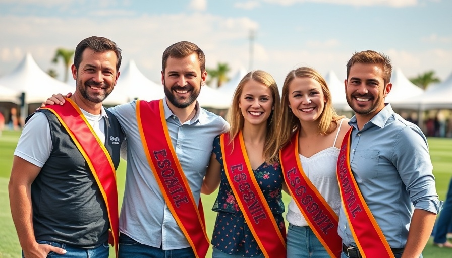 Cheerful group at an Atlanta local event with purple sashes.