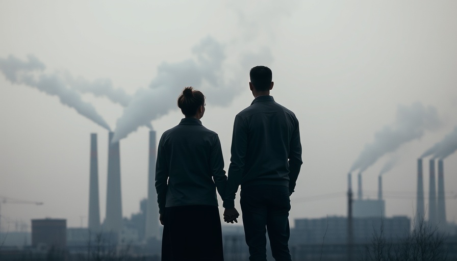 Couple observing factory pollution highlighting air pollution IVF success challenges
