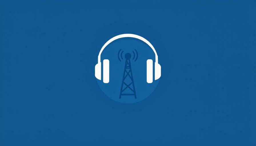 NPR logo design with headphones and tower, flat blue graphic.