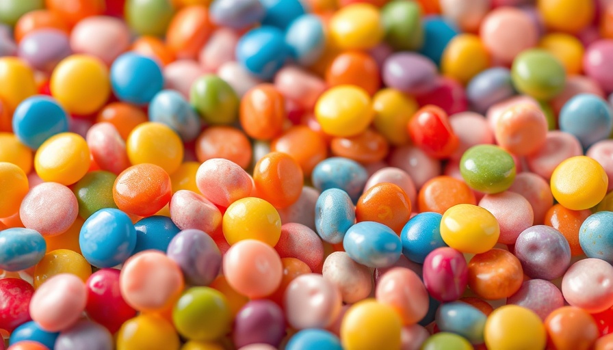 Assorted vibrant colorful candies depicting synthetic food dyes ban.