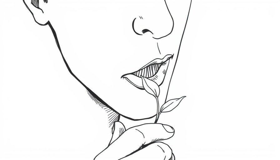 Sketch of man testing if a plant is edible by holding it near his mouth.