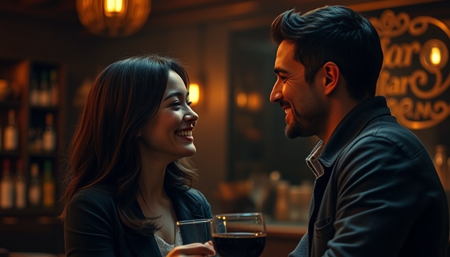 Couple discussing at a bar, mens relationship tips setting.