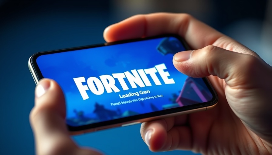 Fortnite loading screen on smartphone, close-up view, handheld.