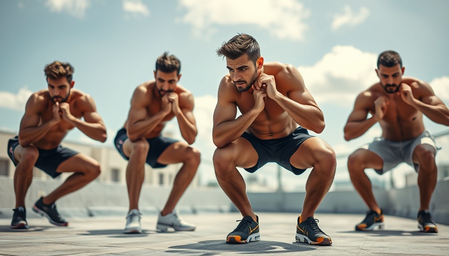 Fit men performing bodyweight circuits on rooftop for strength and fat loss.