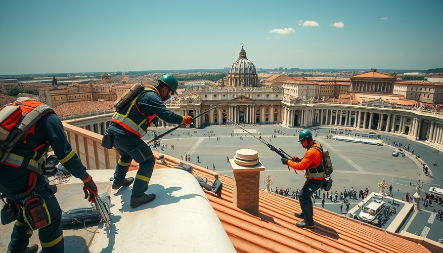 Emergency responders preparing Vatican chimney for new pope signal