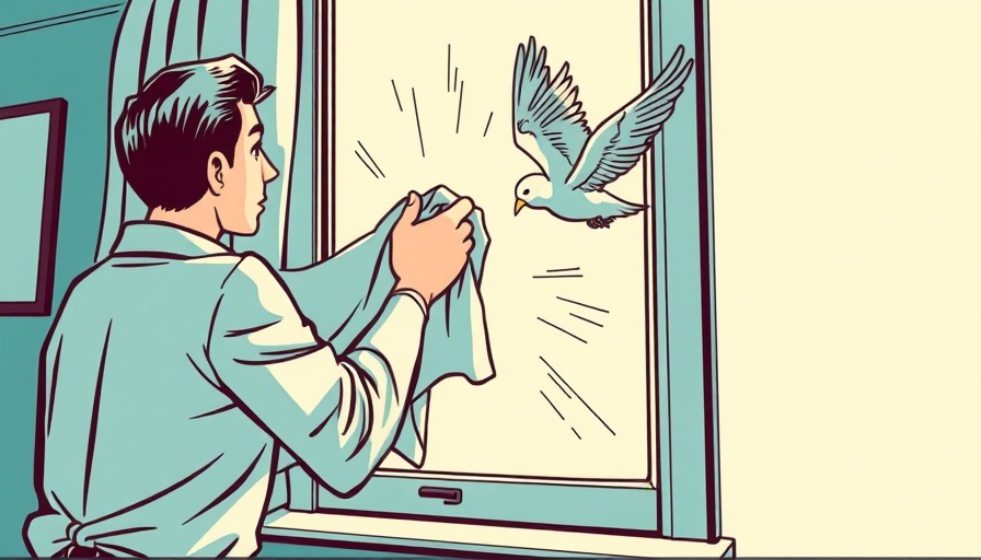 Illustration showing how to get a bird out of your house using a cloth.