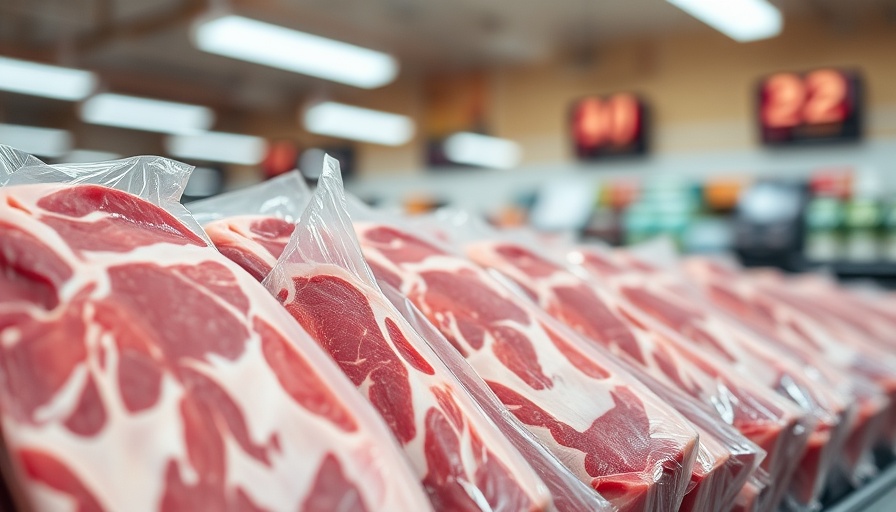 Marbled raw steaks wrapped in plastic packaging.