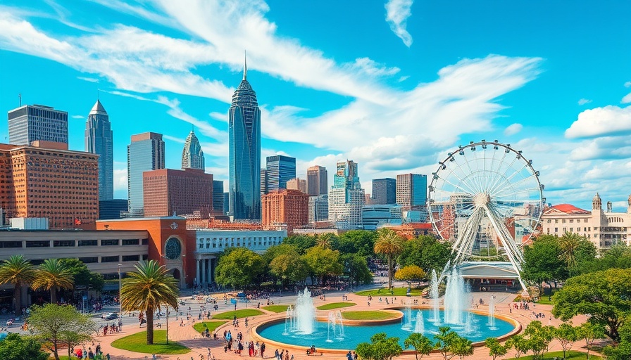 Atlanta vacations skyline with Ferris wheel and skyscrapers.