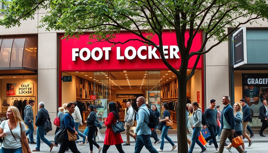 Busy city street with Foot Locker store and pedestrians