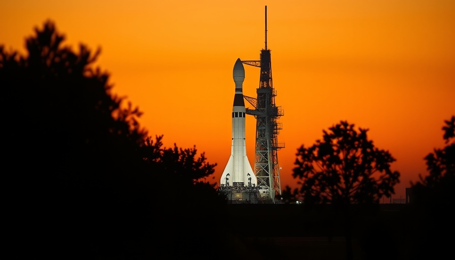 Eris rocket launch delay scene with rocket under orange sky.