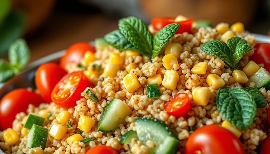 Vibrant quinoa salad promoting plant-based diets for ulcerative colitis.