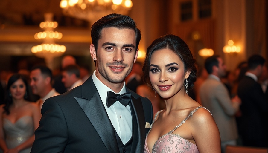 Elegant pair attending luxurious event, posing confidently.