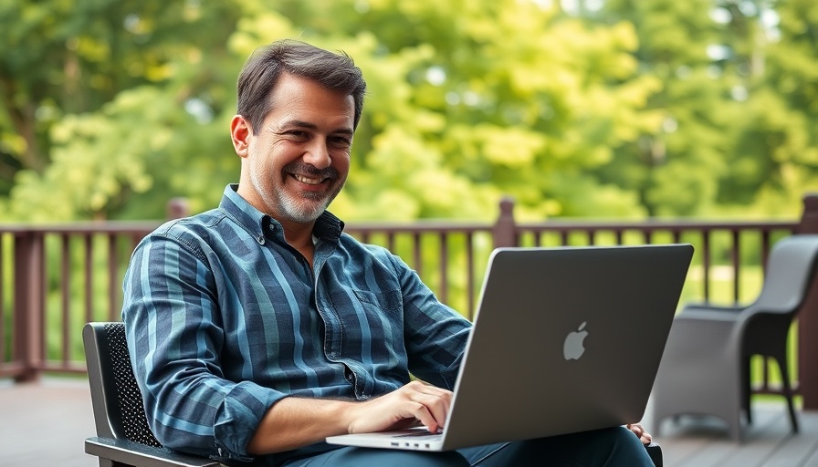 Confident man with laptop outdoors, symbolizing mens personal growth