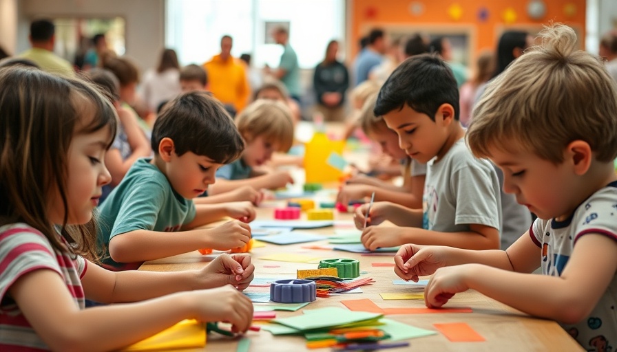 Children crafting at Tellus summer camps, creating colorful paper projects.