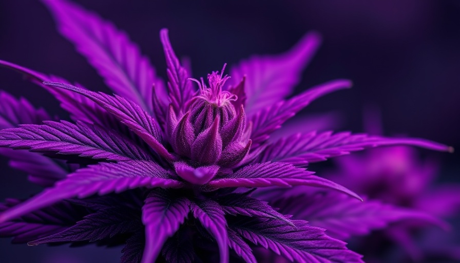 Close-up of vibrant purple cannabis plant, vivid details, macro shot.
