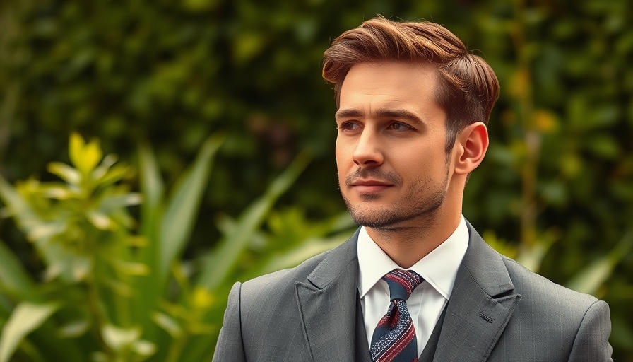 Well-dressed man in garden, symbolizing men's health routine.