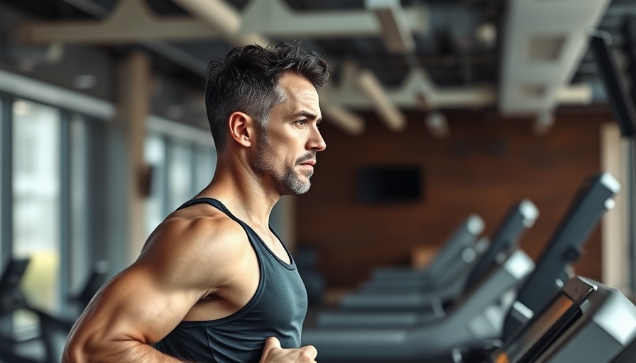 Middle-aged man jogging on treadmill to reduce risk of dementia