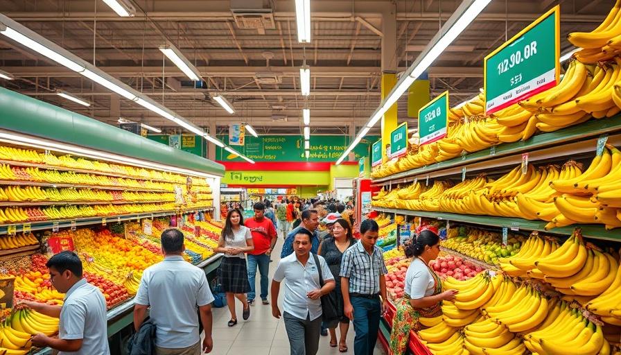 Supermarket produce section with abundant bananas, highlighting USDA food stamp data demands.