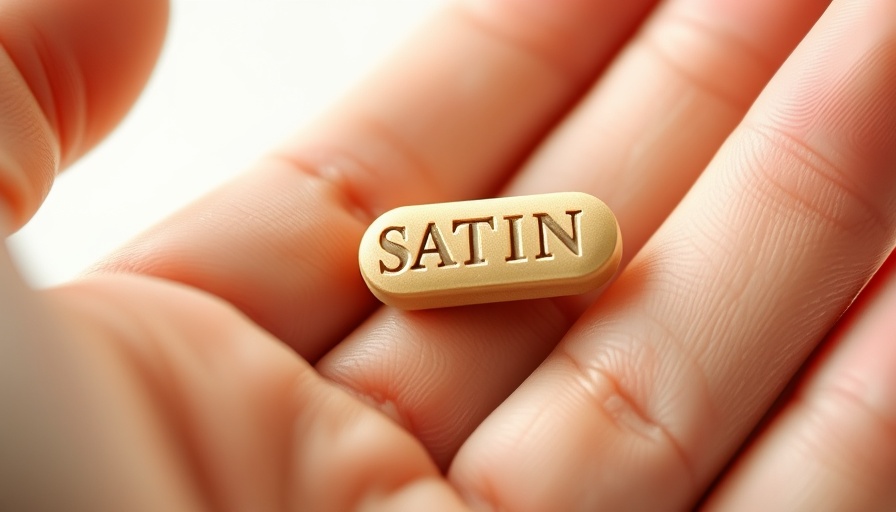 Close-up image of a statin pill held between fingers.
