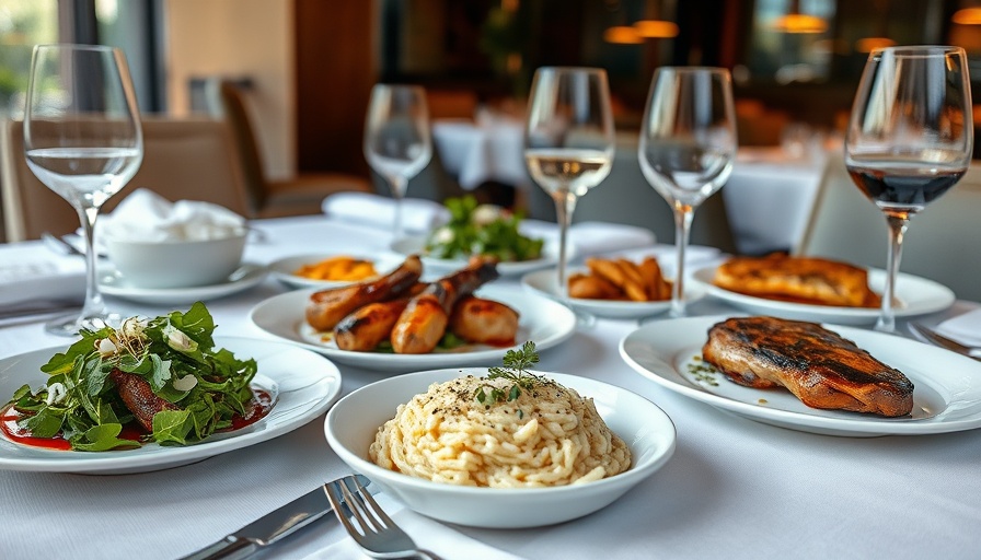 Elegant table setting with gourmet food and drink array, highlighting weight management tips for men.