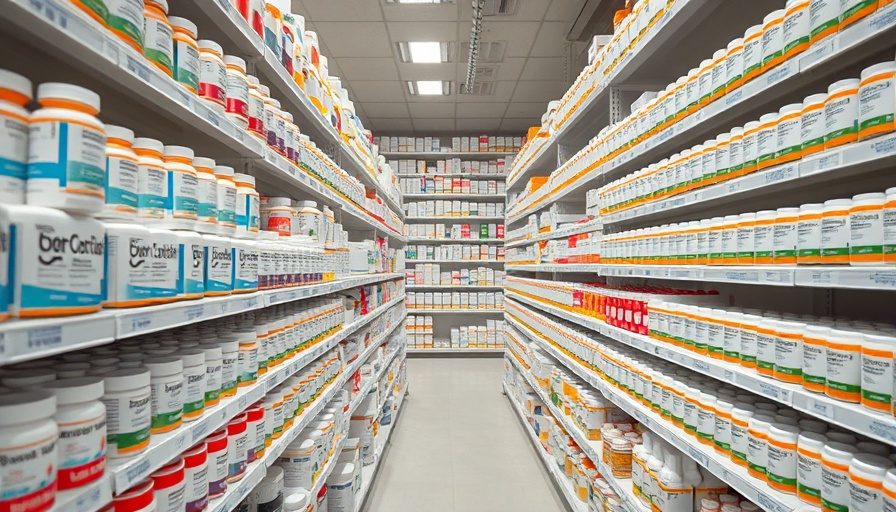 Pharmacy shelves with numerous pill bottles representing off-brand weight loss drugs availability.