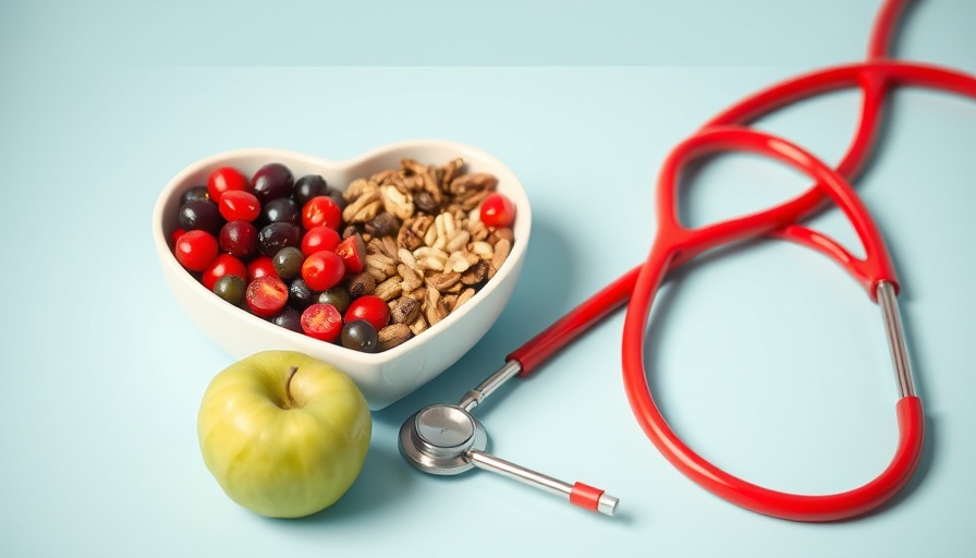 Heart-healthy foods and stethoscope on blue background, keto vs Mediterranean diet for blood pressure.