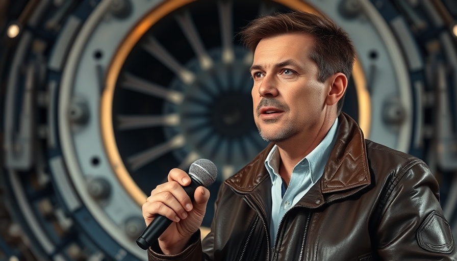 Confident speaker in front of spacecraft engine discussing Starship engine bay issues resolved.