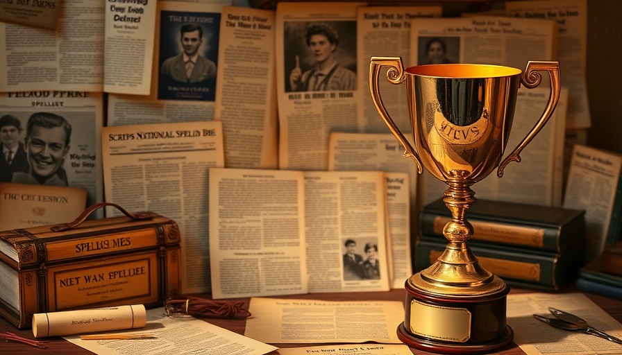 Scripps National Spelling Bee memorabilia collection with trophy.