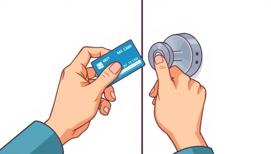 Illustration showing how to open a locked door with a credit card.
