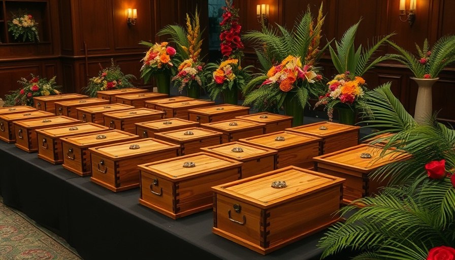Wooden boxes at a ceremony for repatriated skulls from Germany