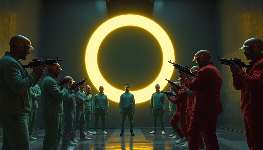 Squid Game Season 3 trailer tense scene with participants and guards.