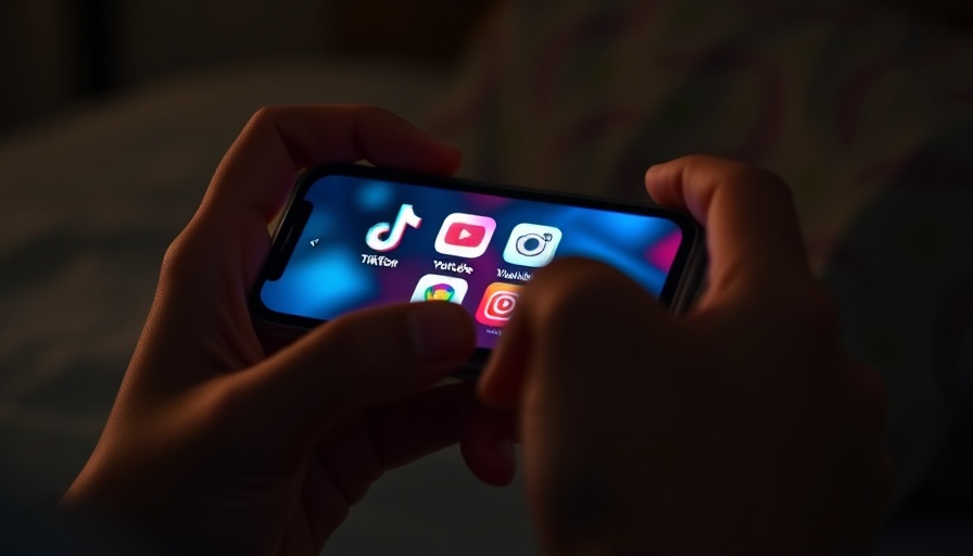 Hands holding a smartphone with social media apps glowing brightly.