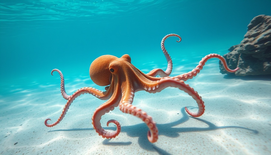 Graceful octopus gliding underwater, showcasing its complex nervous system.