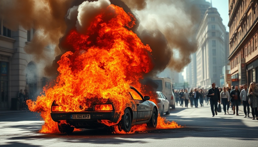 Intense Los Angeles immigration protests with burning car