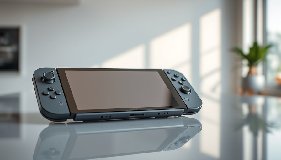Modern handheld gaming PC on a reflective surface.