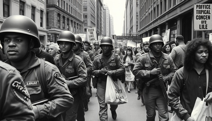 National Guard soldiers monitor civil rights march during federalization.