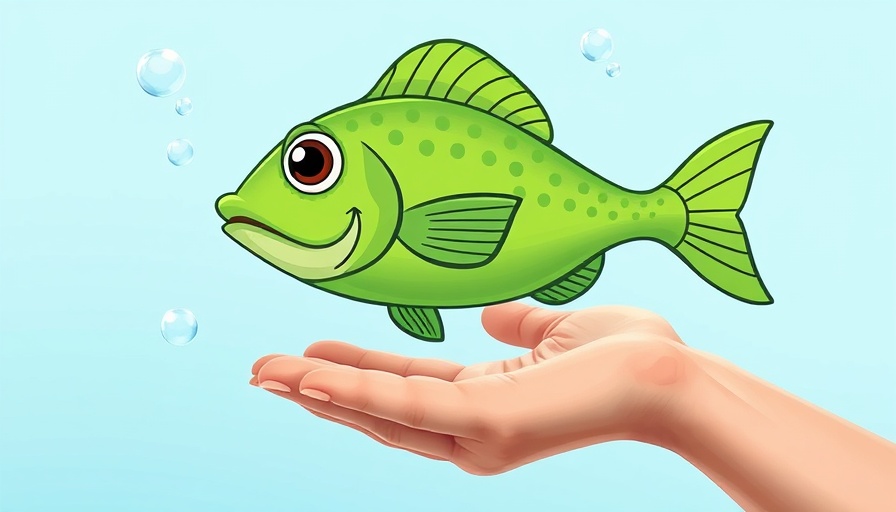 Illustration of hand reaching for a fish underwater, hand fishing techniques depicted.