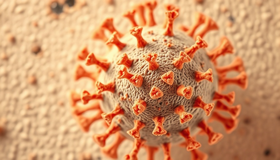 Microscopic view of new COVID variant NB.1.8.1 particles.