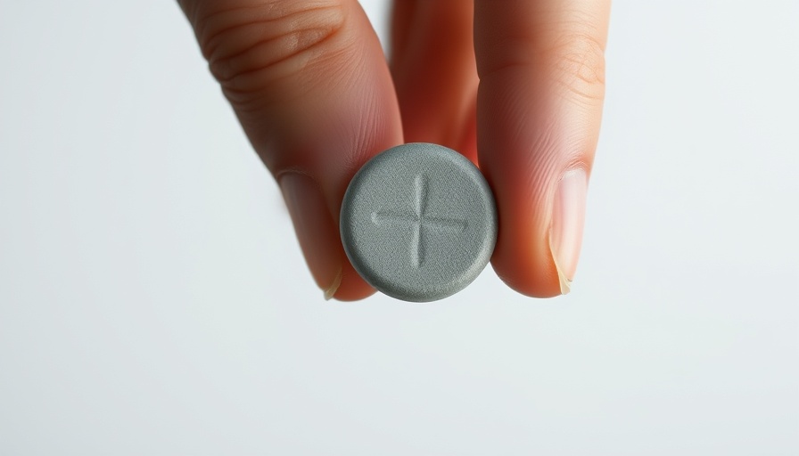 Close-up image of a hand holding a pill.