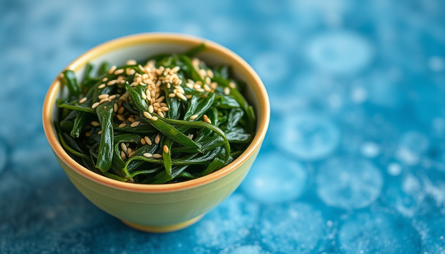 Seasoned seaweed with sesame in bowl, men's nutrition focus.