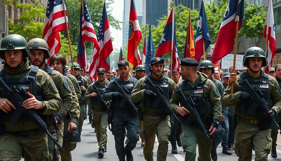 National Guard and protestors in California, immigration tension.
