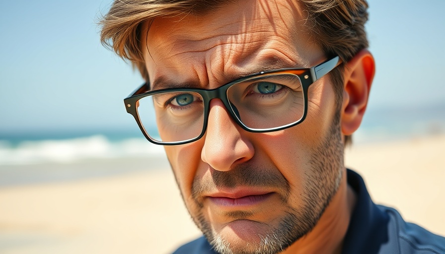 Impact of Jaws scene with concerned man at sunny beach.