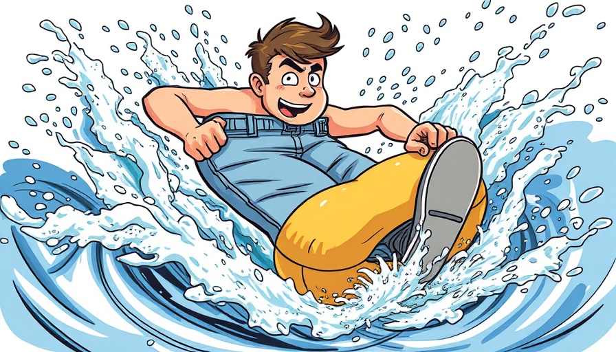 Hand-drawn illustration demonstrating turning pants into a flotation device.