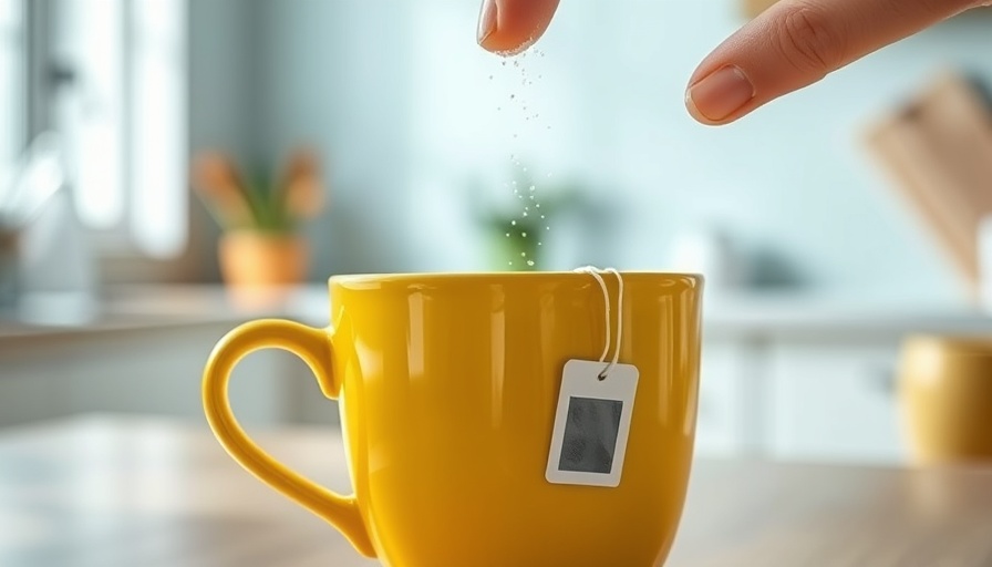 Person adding sweetener to yellow mug in kitchen, discussing is aspartame safe for blood sugar.