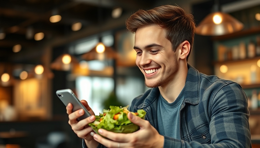 Man using phone as ChatGPT nutrition coach during meal