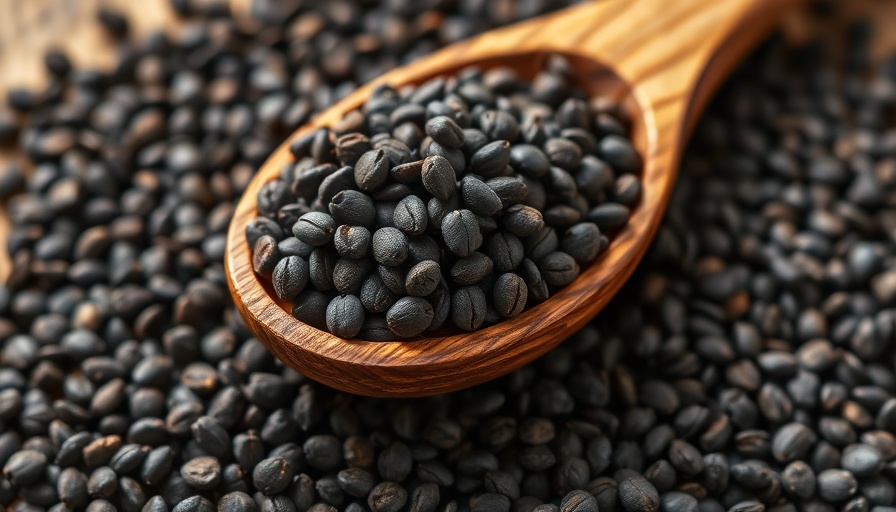 Black cumin seeds on a wooden spoon for weight loss.