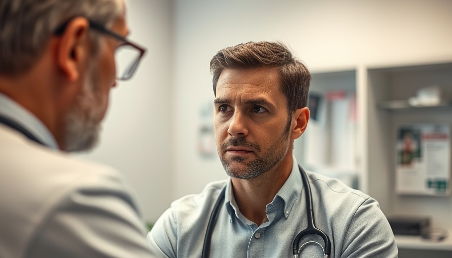 Male patient consulting a doctor about stress in modern life.
