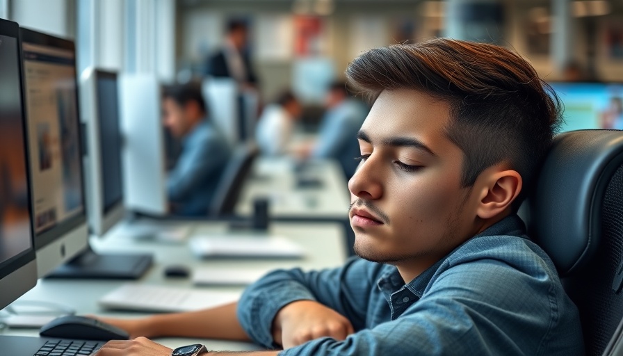 Young man napping at desk highlighting benefits of napping in office.